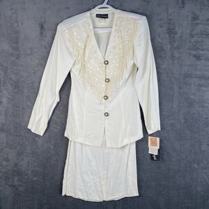 1990s two-piece white suit NWT fringe cowgirl bride size 3/4
